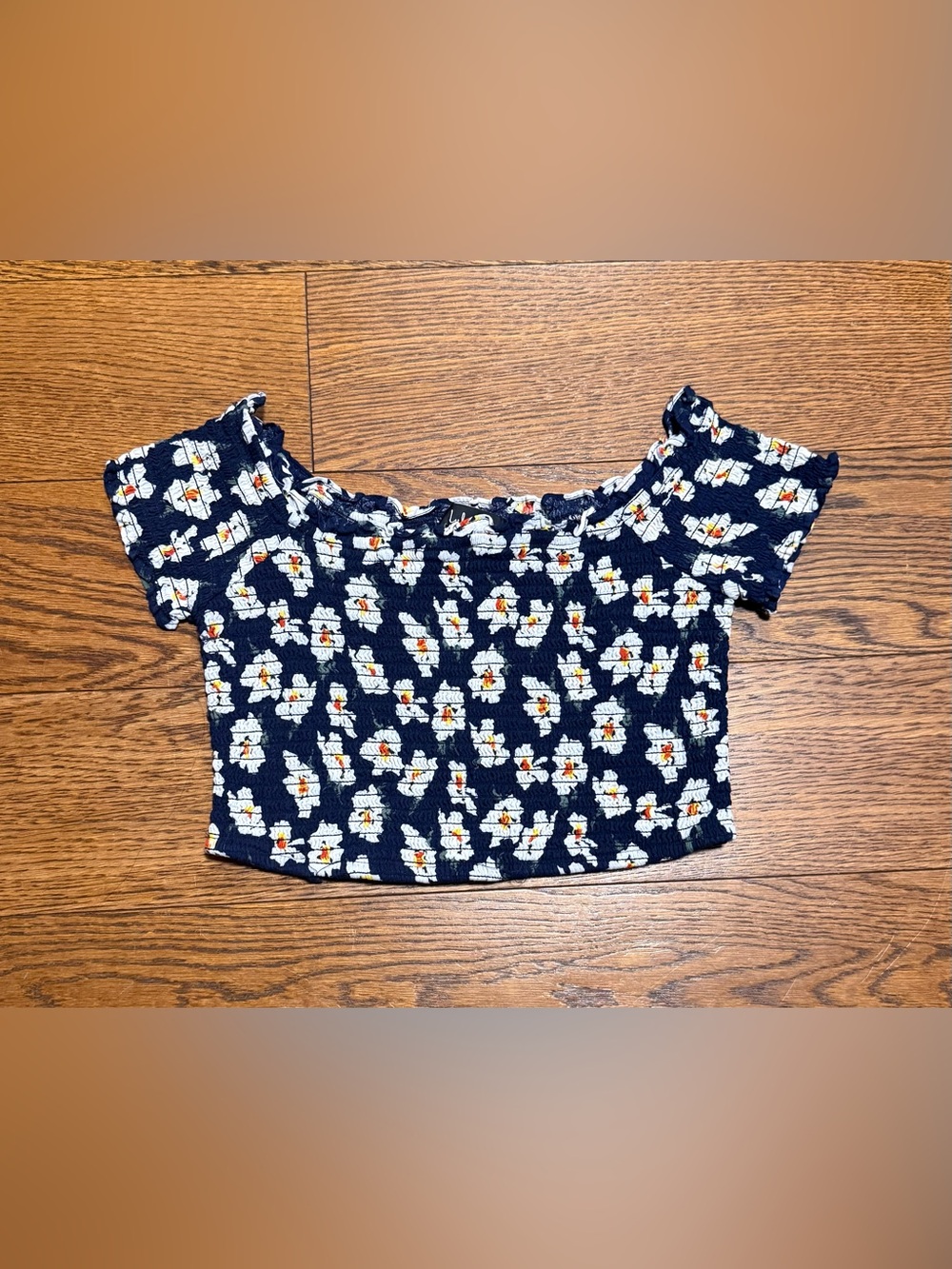 Lulus Women's Floral Smocked Off The Shoulder Short Sleeve Crop Top Size Small